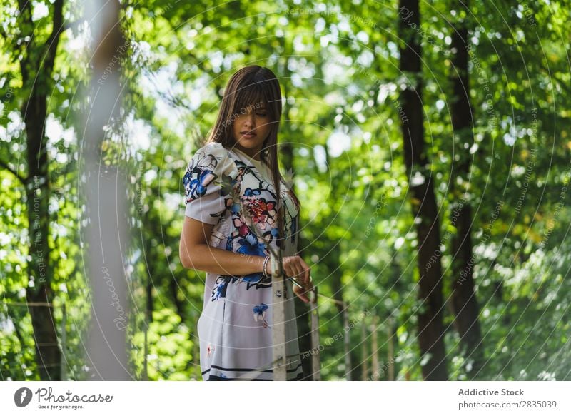 Young woman in forest Woman Forest To enjoy Stand Fence Youth (Young adults) Nature Green Girl Beautiful Model Human being Portrait photograph pretty