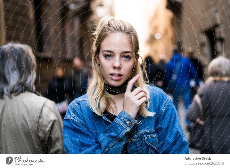 Person in crowded street looking at camera Youth (Young adults) Woman Crowded Street Looking into the camera Beautiful Beauty Photography Portrait photograph