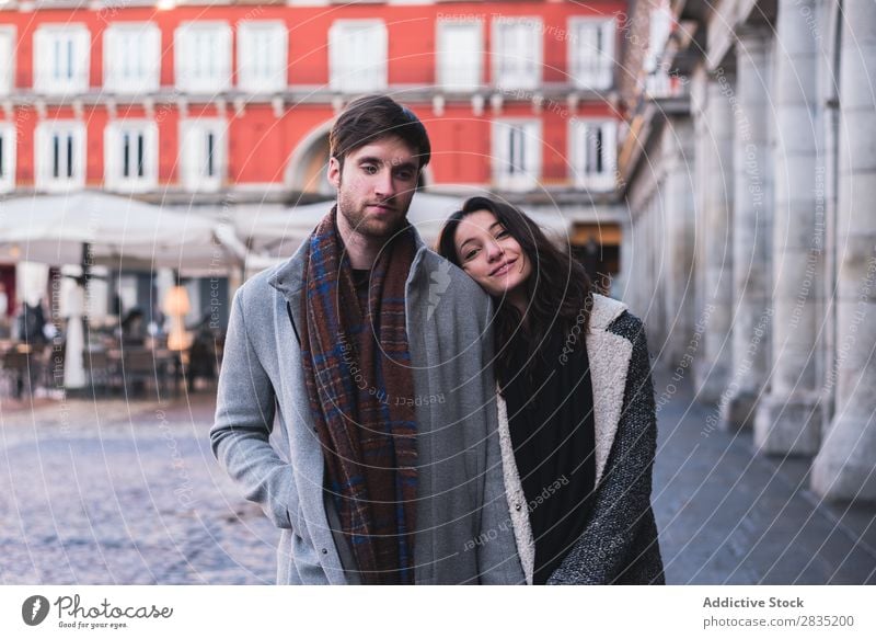 Happy pair at walk Couple Walking Looking into the camera Human being Cheerful Madrid Spain playa mayor Joy Youth (Young adults) Woman Man Love Relationship 2