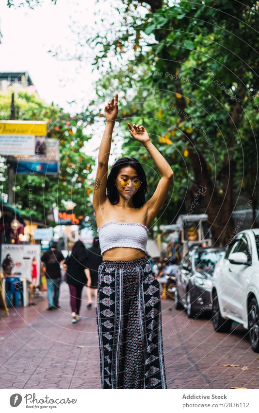 Pretty Asian woman on street Woman pretty Street Youth (Young adults) Beautiful Portrait photograph Hair Purple asian Sunglasses eastern Fashion Attractive City