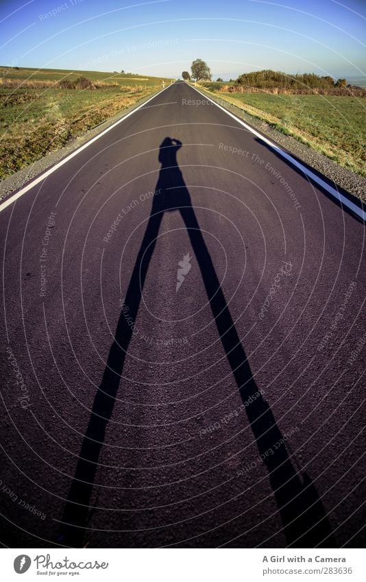 # Big enough for this Human being Feminine 1 Long Street Take a photo Shadow play long road Legs apart Pride Middle Long-legged oversized Colour photo