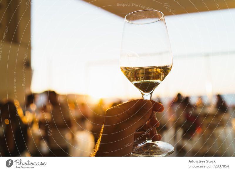 Crop hand holding wineglass Human being Wine glass Event Hand Sunlight Feasts & Celebrations White wine Toast Congratulations Restaurant Drinking