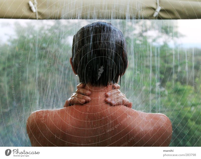 Shower with view Human being Feminine Young woman Youth (Young adults) Woman Adults Skin Back 1 Nature Landscape Moody Contentment Shower (Installation)