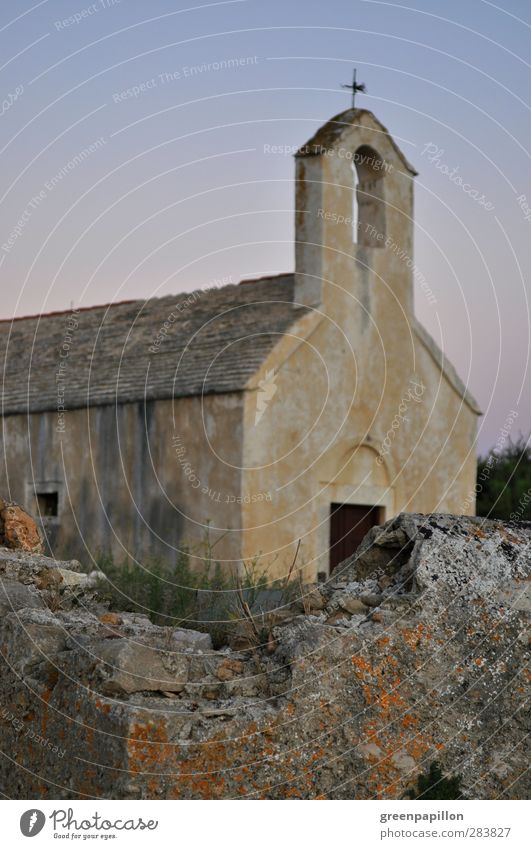 Old stone wall in front of church at dusk Vacation & Travel Tourism Adventure Summer Summer vacation Beach Ocean Island Hiking Sunrise Sunset Village Church