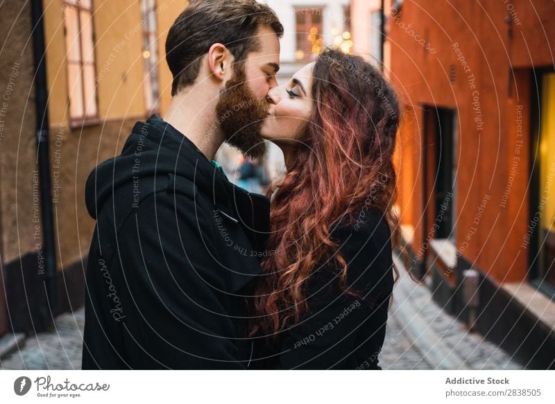 Couple kissing on street Street Happy City Human being Vacation & Travel Tourism Love Happiness Relationship Cheerful Youth (Young adults) Man Woman Romance 2