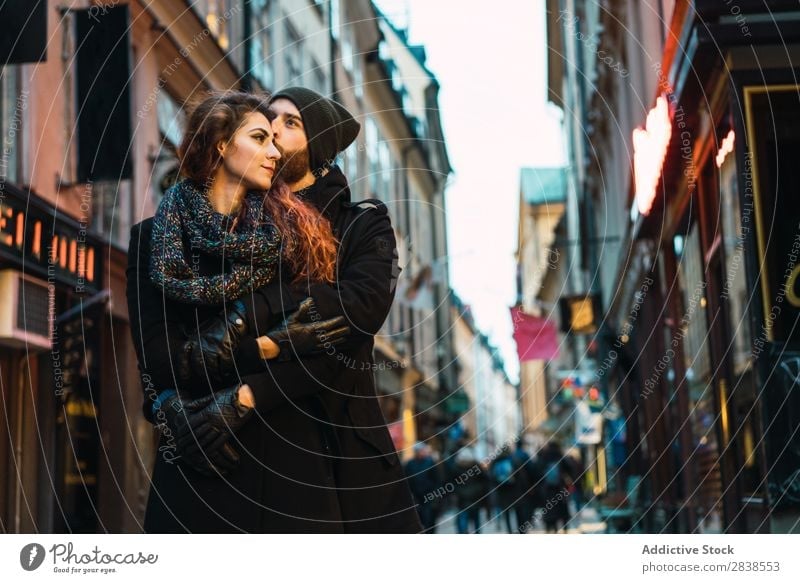 Couple standing on street Street Happy City Human being Vacation & Travel Tourism Love Happiness Relationship Cheerful Youth (Young adults) Man Woman Romance 2