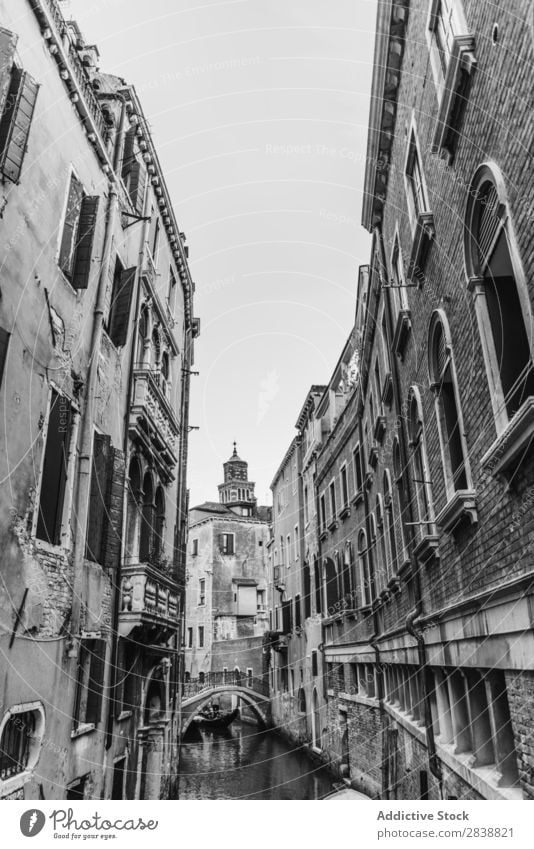 Picturesque view of old narrow street Skyline Channel Street Old Summer Landmark Town Architecture City Black & white photo Water Vacation & Travel romantic