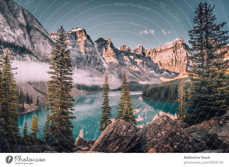 Glacial lake in snowy mountains Panorama (Format) Lake glacial Mountain Moraine Canada Moraine in Banff Landscape Nature Natural Reflection Tourism national
