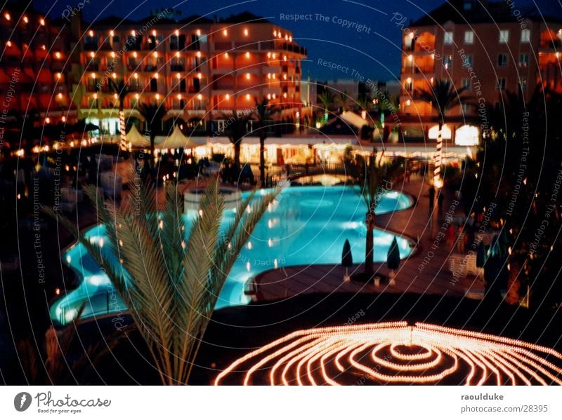 All Inclusive Hotel Night Swimming pool Vacation & Travel Palm tree Long exposure Alcohol-fueled Europe Grand Canary Light