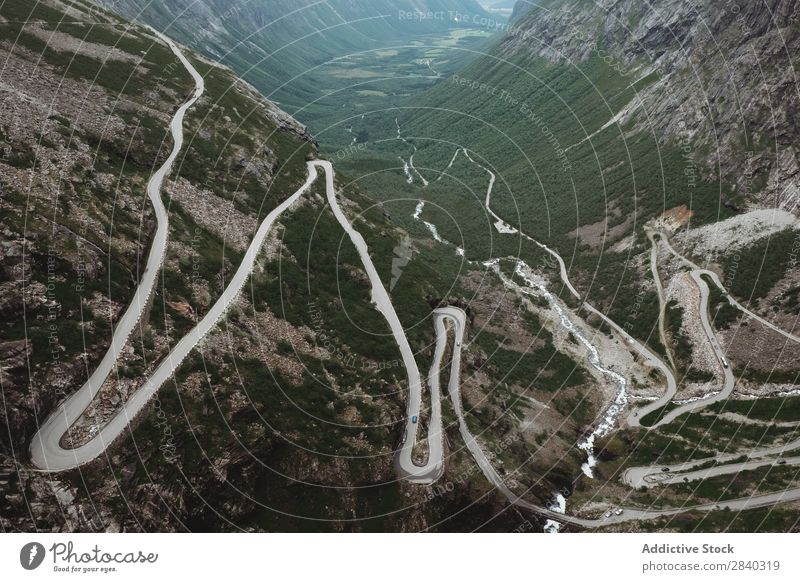 Curvy road in mountains, Trollstigen, Norway Valley Mountain Street serpentine Landscape Panorama (Format) Mysterious Rural Vantage point Curved Tourism