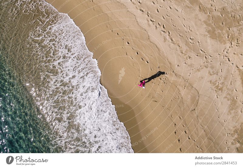 Photography aerial of woman doing running. Above Action Aircraft Athlete Beach Practice Woman Athletic Fitness Girl Healthy Jogger Jogging Lifestyle