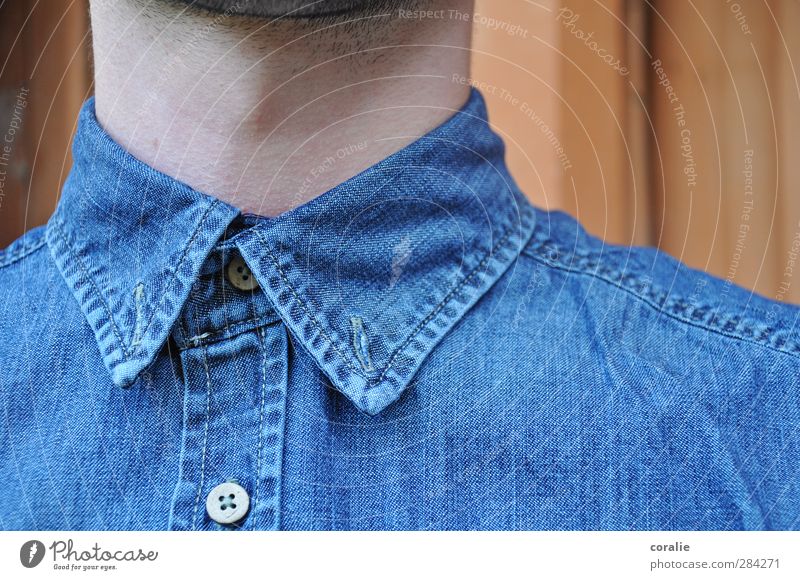 TOGGLE KNOBS Masculine Young man Youth (Young adults) Neck Larynx Beard hair Shirt Buttonhole Buttons denim shirt Hip & trendy Nerdy Demanding Stitching