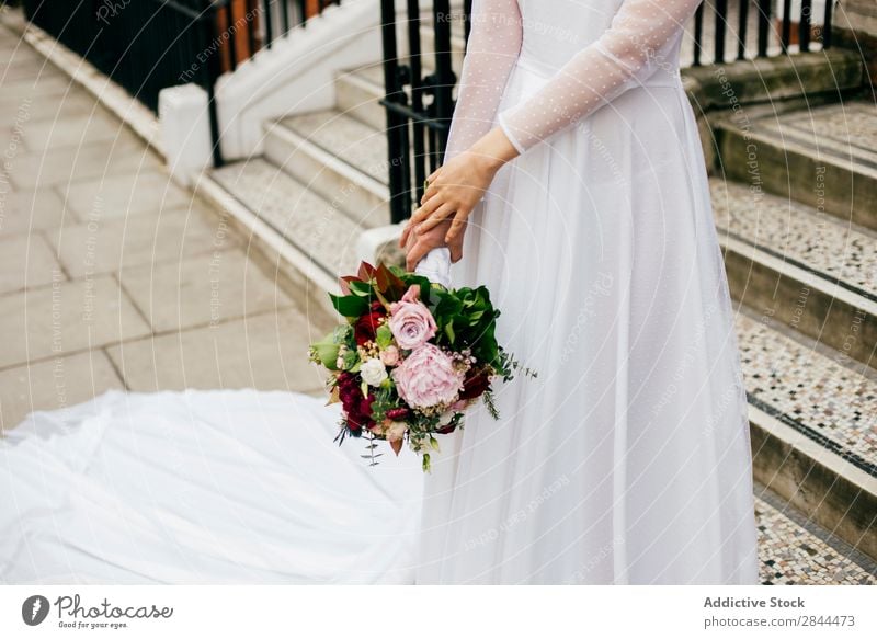 Unrecognizable woman with flowers in white dress Woman Bride Smock White Flower bunch Bouquet Walking Veil Elegant Dress Beauty Photography Fashion Girl