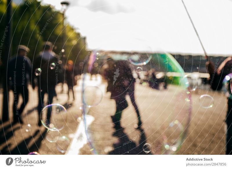 Soap bubble in street Bubble Street Human being Walking Joy City Blow Multicoloured Vacation & Travel London Great Britain united kingdom England Entertainment