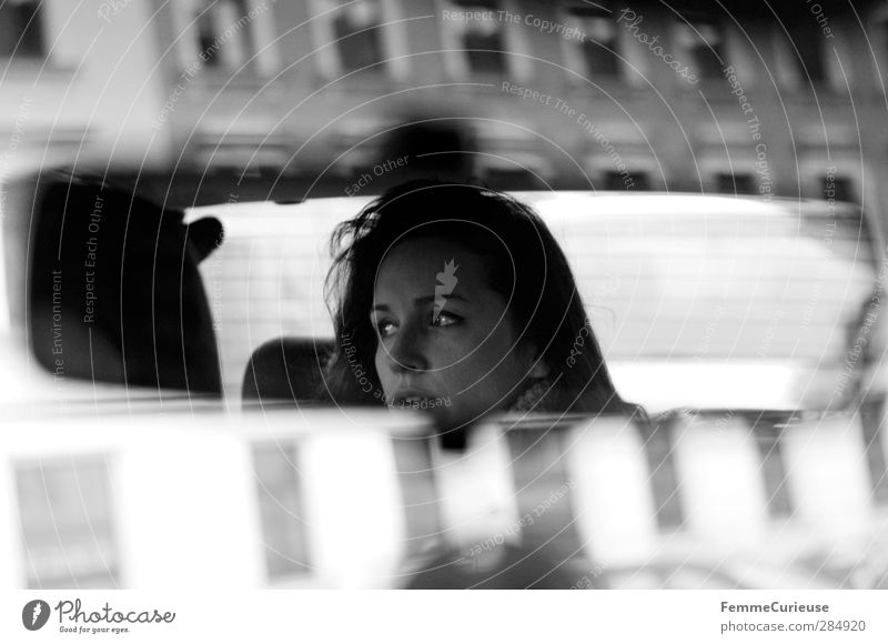 Rear view mirror. Feminine Young woman Youth (Young adults) Woman Adults Head Hair and hairstyles Face 1 Human being 18 - 30 years Movement Mirror Mirror image