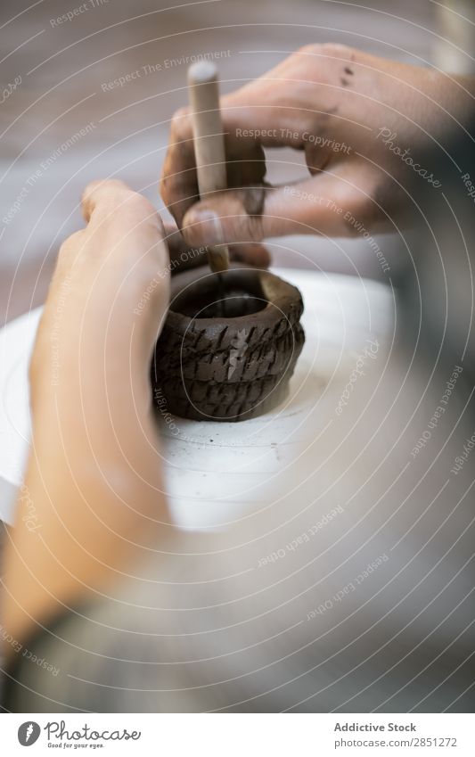 Crop woman working with clay Woman Clay Workshop shaping instrument Craftsman handwork Wheel Artisan Employees &amp; Colleagues Handcrafts ceramic Raw
