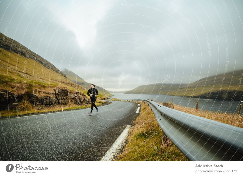 Person running on rural road Human being Running Highlands Rural Landscape traveler Sports Nature Healthy Action Freedom Joie de vivre (Vitality) Countries