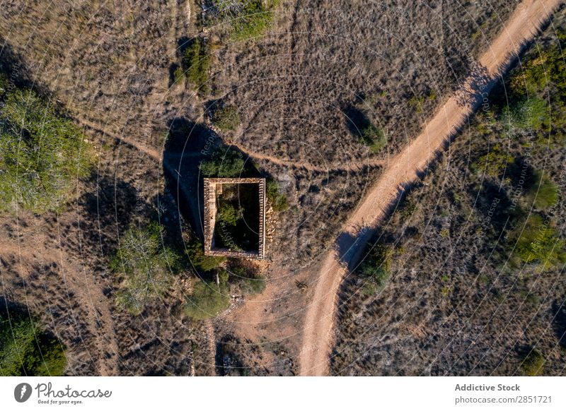 Aerial view of a ruined house Vantage point Aircraft House (Residential Structure) Drone Ancient Landscape Village abandoned Street Architecture Building