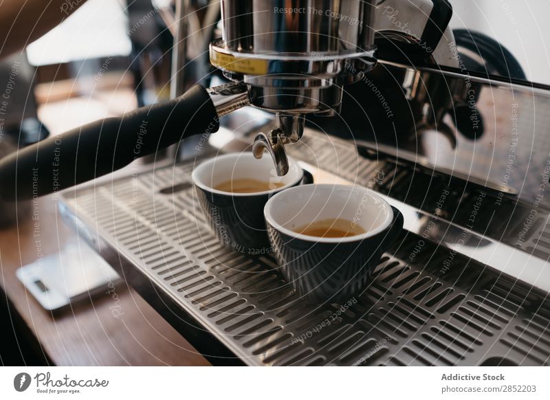 Professional coffee making process Coffee Cup maker Drinking Espresso Café Shopping Brown barista Hot machine Morning Breakfast Cappuccino Table Restaurant Mug