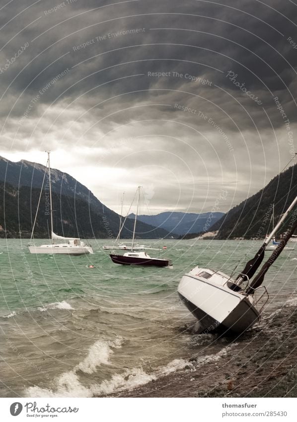 hairdryer storm Sailing Adventure Waves Mountain Sailboat Landscape Water Sky Clouds Storm clouds Wind Gale Alps Lakeside Bay Sport boats Yacht Sailing ship