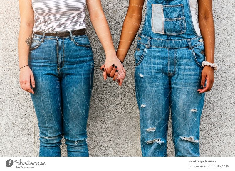 Close up of hands of diverse races. Woman Friendship Youth (Young adults) Homosexual Relationship Happy Summer Human being Joy Hand Racism Adults Girl Together