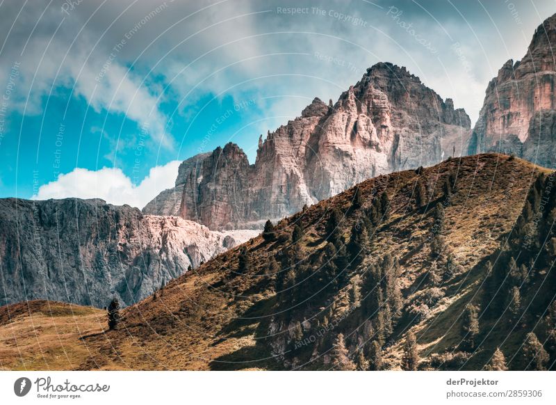 Mountain range with clouds in Dolomites III Tourism Structures and shapes Copy Space bottom Vacation & Travel Light Copy Space right Shadow Contrast