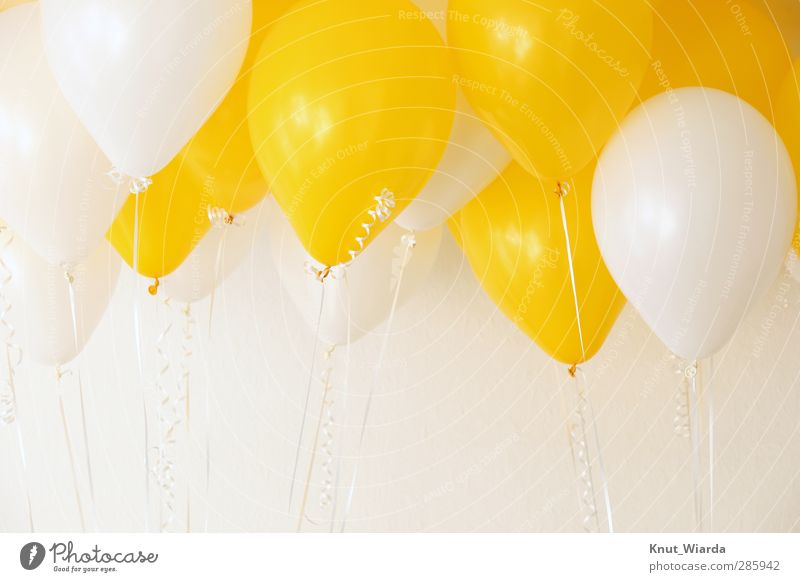 Balloons - baloons Feasts & Celebrations Birthday Bright Many Yellow White Joy Colour Attachment Multicoloured Hover String Party Two-tone Colour photo