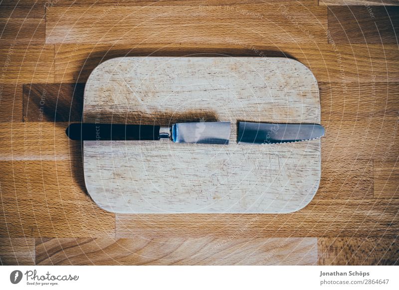 broken knife on cutting board Knives Wood Broken Funny Esthetic Divide Destruction Chopping board Kitchen Table Repair Divorce Copy Space Cooking Average
