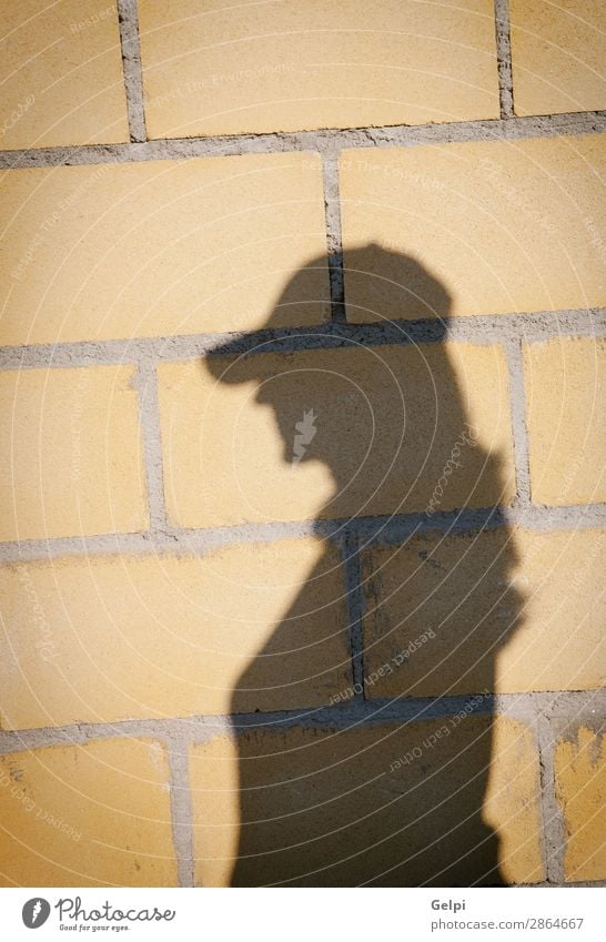 Shadow of a woman with hat on a wall Design Decoration Wallpaper Woman Adults Rock Building Architecture Hat Stone Concrete Old Bright Natural Strong Brown