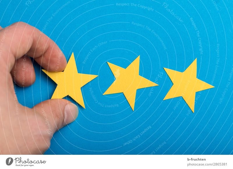 three stars Office work Advertising Industry Business Career Success Hand Fingers Sign Select Observe To hold on Looking Blue Yellow Happy Contentment Future 3