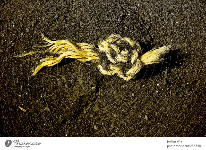 Iceland Beach Rope Sand Old Broken Yellow Knot Lava beach Contrast Colour photo Subdued colour Exterior shot Copy Space bottom