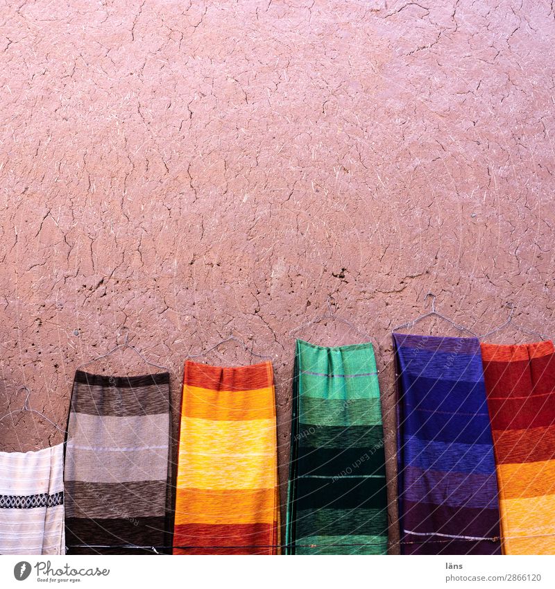 SCARVES Morocco Africa Wall (barrier) Wall (building) Cloth Scarf Rag Uniqueness Shopping Fashion Multicoloured Striped Sell clay plaster Colour photo