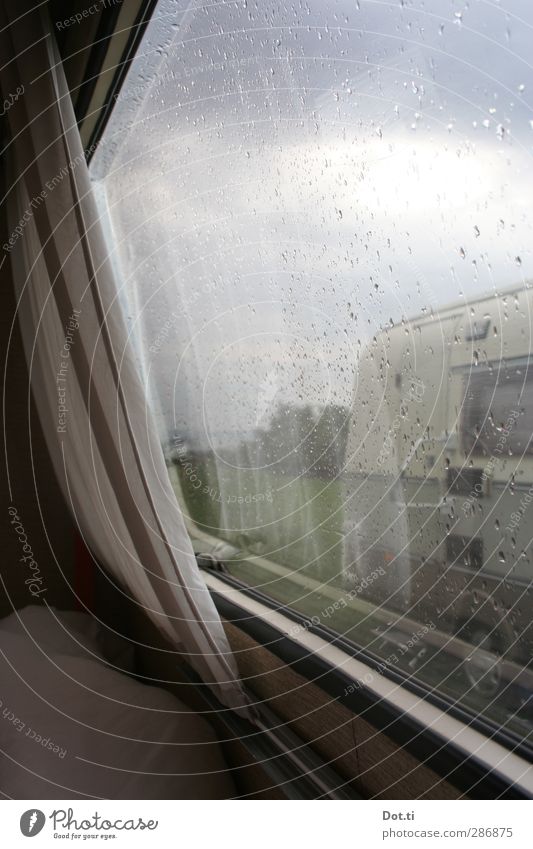 fortified wagon Vacation & Travel Camping Nature Bad weather Rain Meadow Protection Safety (feeling of) Living or residing Caravan Window pane Curtain