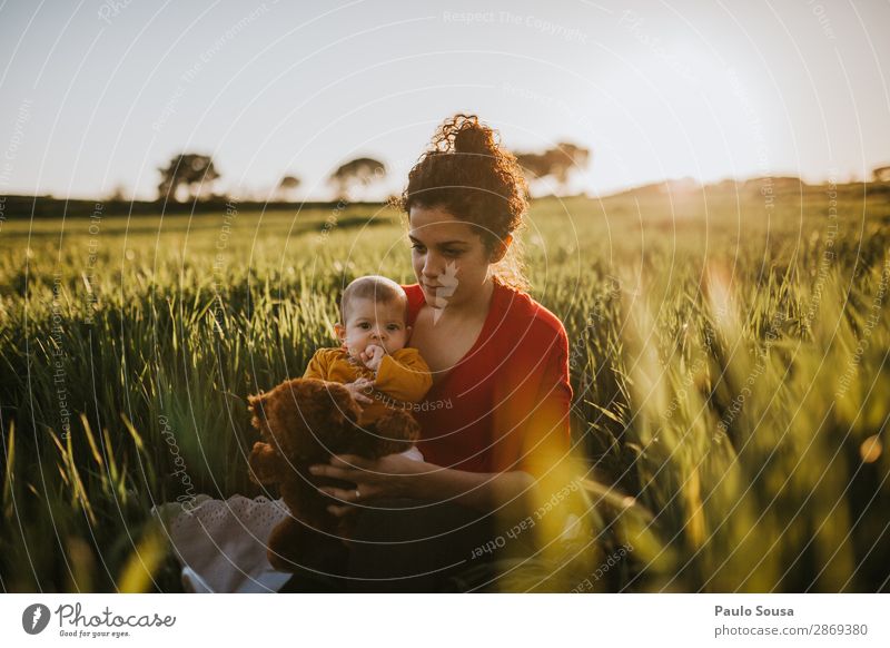 Mother with daughter in the fields motherhood Together togetherness Authentic Caucasian Autumn Spring Parents Child Family & Relations Woman care Love Happiness