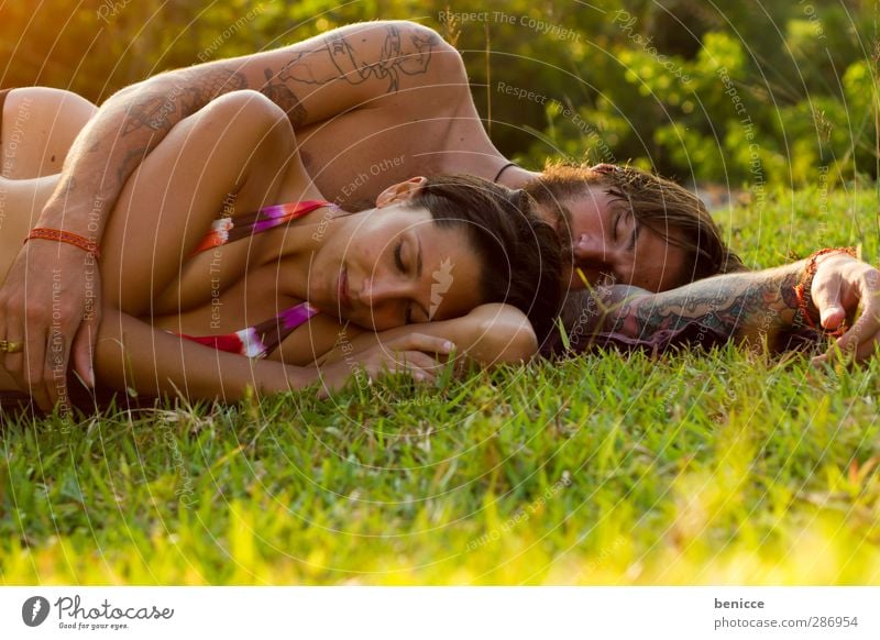 natural children Couple Youth (Young adults) Young woman Young man Love Infatuation Meadow Man Woman Lovers Swimming lake Europe Grass Relaxation Joy Attractive