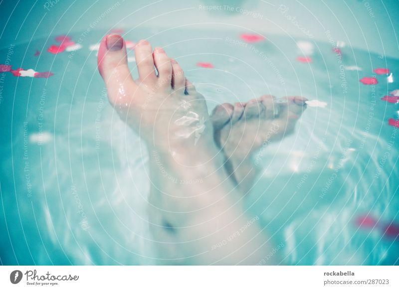 Feet in water Woman Adults Swimming & Bathing Contentment Movement Relaxation pretty Feminine Wellness Foot bath Bathtub Blue Colour photo Interior shot