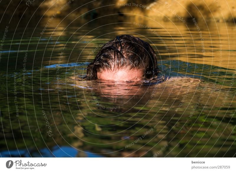 go underground Man Human being Young man Dive disappear Water Lake River Swimming & Bathing Float in the water Wet Summer Joy Hide Shame Embarrassing Day Nature