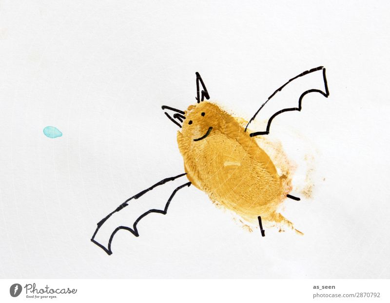 Happy bat Life Animal Animal face Wing Bat 1 Stationery Paper Flying Smiling Happiness Positive Brown Black White Emotions Infancy Creativity