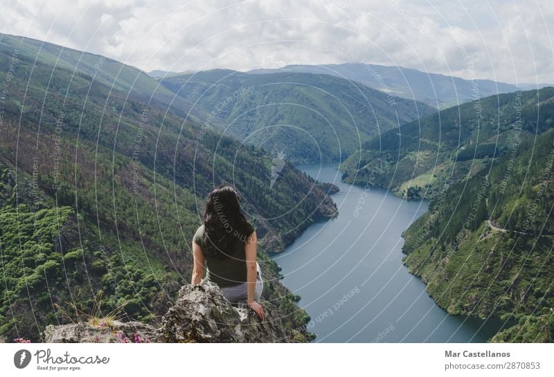 Woman from behind looking at the river. Lifestyle Beautiful Calm Meditation Vacation & Travel Tourism Summer Mountain Human being Feminine Adults 1