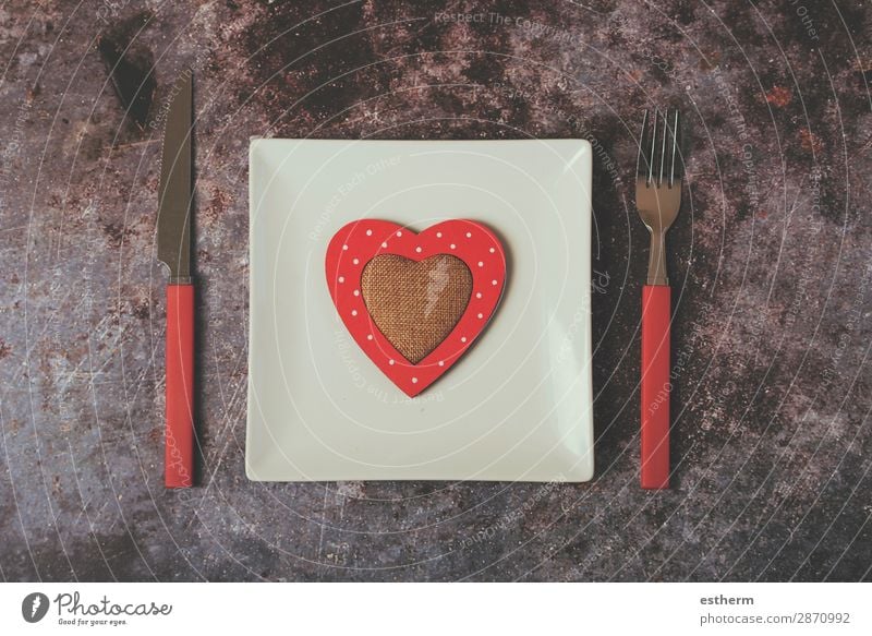 red heart on a white plate next to cutlery Nutrition Lunch Dinner Cutlery Fork Lifestyle Decoration Restaurant Feasts & Celebrations Couple Heart Diet Love