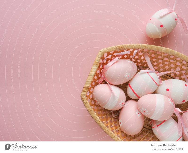 Pink Easter decoration with a basket Bowl Design Spring Decoration Jump Retro Tradition eggs Background picture colorful holiday celebration pastel