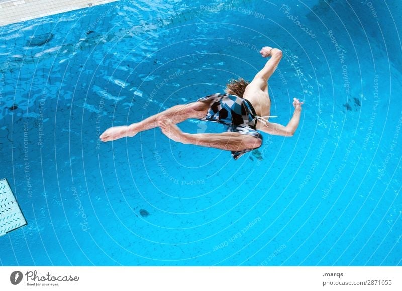 upside down Lifestyle Style Leisure and hobbies Sports Aquatics High diving High diver Swimming pool Human being Young man Youth (Young adults) 1