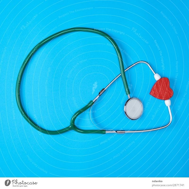 green medical stethoscope and red wooden heart Health care Medical treatment Illness Medication Examinations and Tests Doctor Hospital Tool Heart Listening