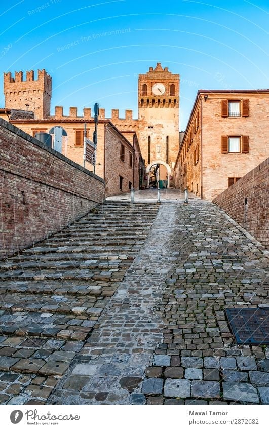 The gate of Gradara Tourism Landscape Castle Building Monument Stone Old Historic Europe Italy Marche Ancient brick bulwark entrance Way out fort fortress