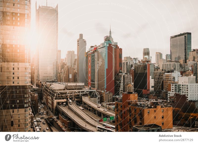 Beautiful panoramic view of megapolis in sunlight Panorama (Format) High-rise Building New York City Sunlight USA america Landscape Street Downtown Architecture