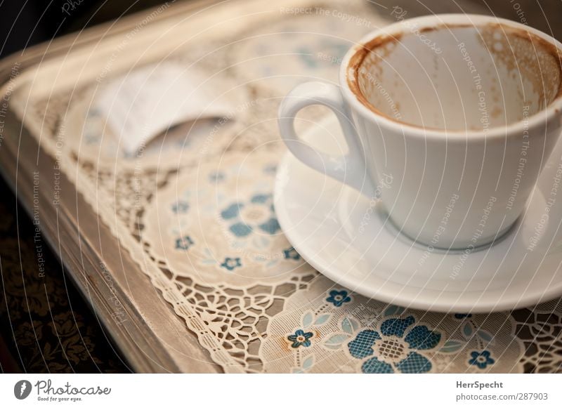 La pausa è finita Beverage Coffee Plate Cup Drinking Blue Gray White Coffee break Coffee cup To have a coffee Empty Receipt Tray Blanket Cappuccino Porcelain