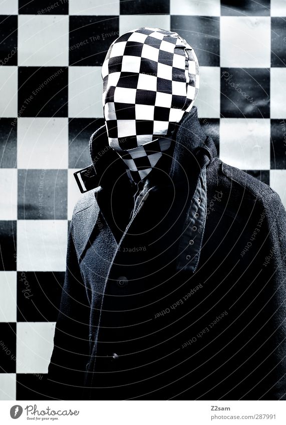 Mr Karo Masculine Young man Youth (Young adults) 18 - 30 years Adults Jacket Mask Threat Dark Creepy Cold Power Identity Whimsical Pride Surrealism Checkered