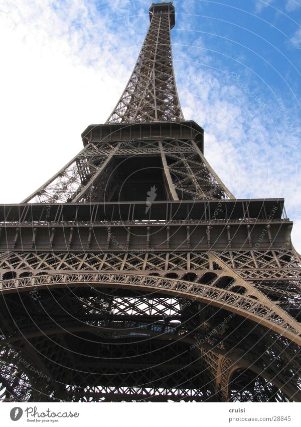 Eiffel Tower Paris France World exposition Steel Elevator Clouds Europe Level Sky Vertigo Point Blue