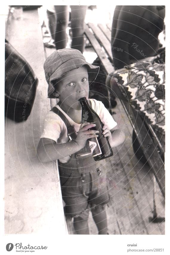 Beer :) Child Vacation & Travel Bottle of beer Summer Man Black & white photo