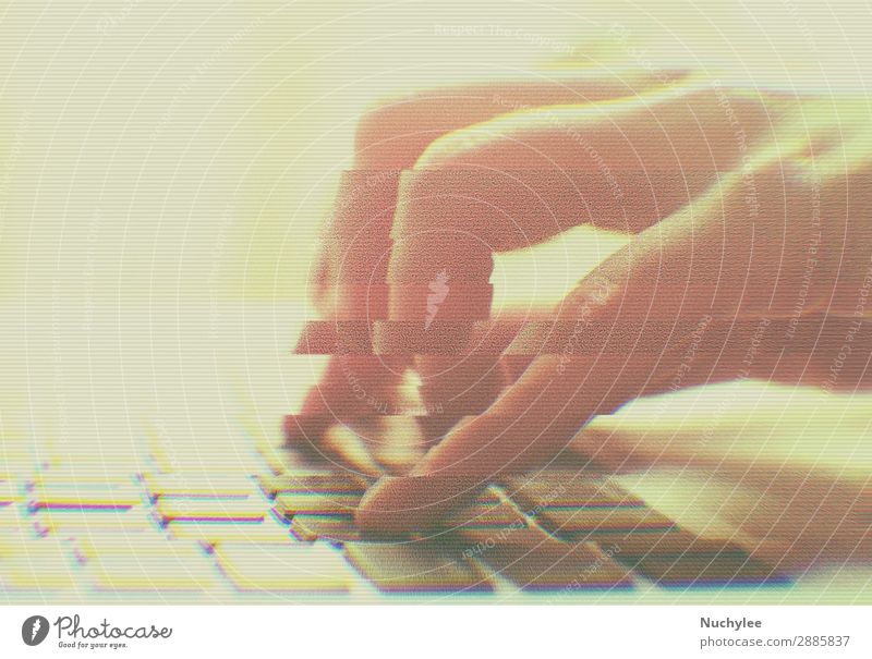 hands typing on computer with glitch effect Playing Work and employment Office Business Computer Notebook Technology Internet Woman Adults Hand Touch Modern